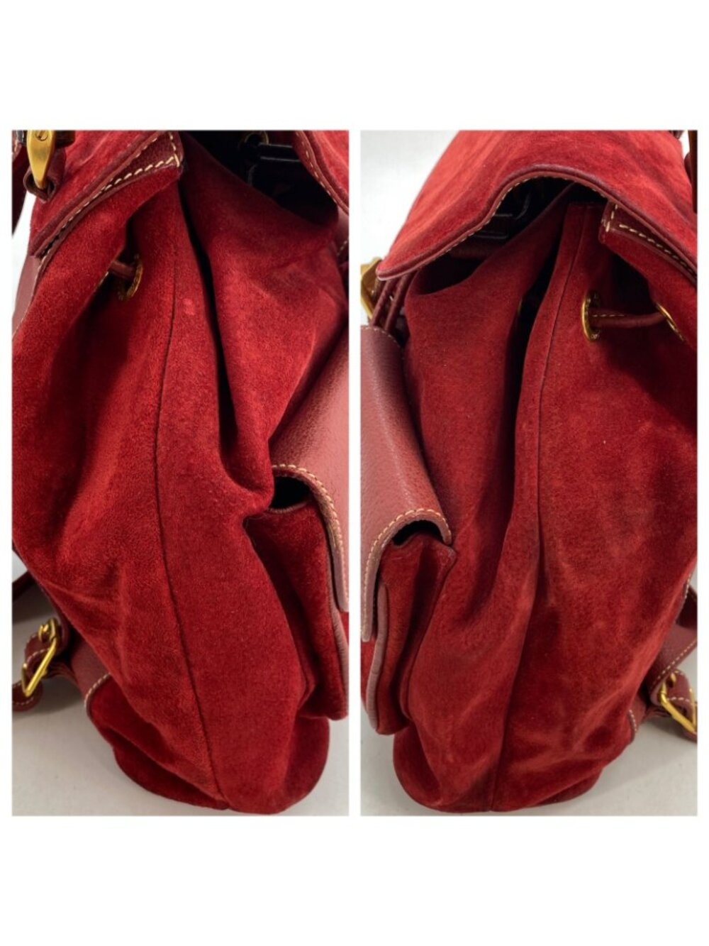 Gucci Backpack Suede Red Travel Business Bamboo - Picture 6 of 15